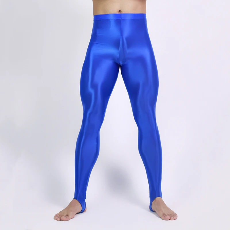 Sexy Men Oil Glossy Shiny Tights Yoga Pants Solid Color Leggings Exercise Running Fitness Training Sportswear Body-shaping Pants
