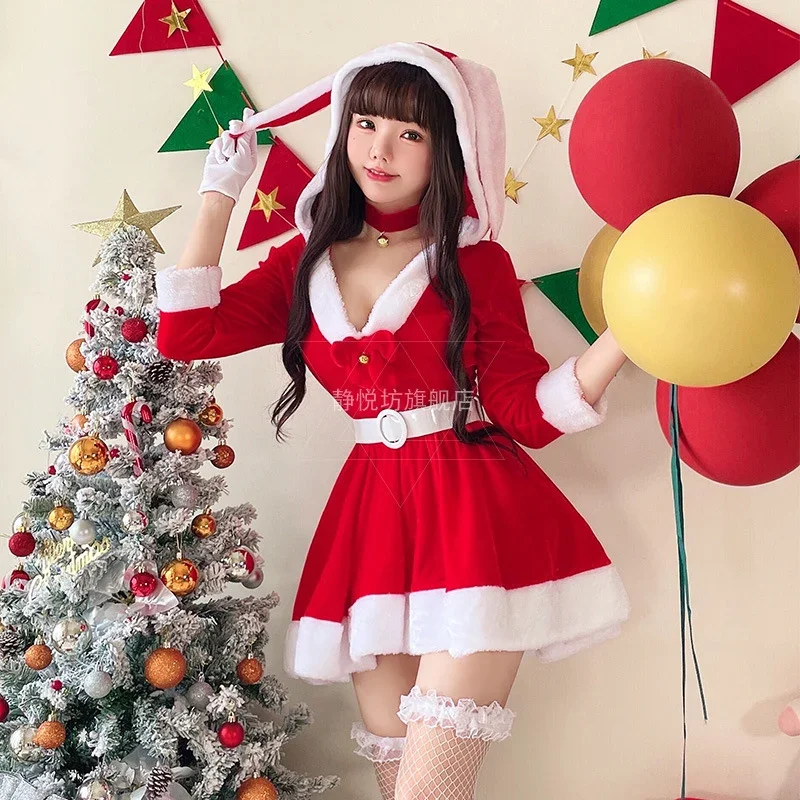 Christmas Cosplay Costume Santa Claus Butterfly Red Cute Bunny Girl Rabbit Outfit Disfraz Role Play Xmas Party Set Anime Clothes