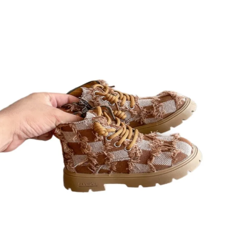 

Детские модные лошадиные сапоги с круглой головкой и боковой молнией, кожаные ботинки для девочек в британском стиле, осенне-зимние повседневные короткие сапоги для мальчиков