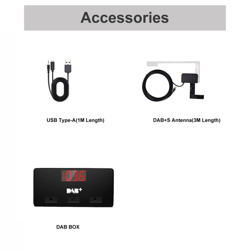 DAB + Antena com Receptor Adaptador USB, Leitor estéreo para carro Android, Receptor GPS, Receptor de sinal DAB +, Peças universais