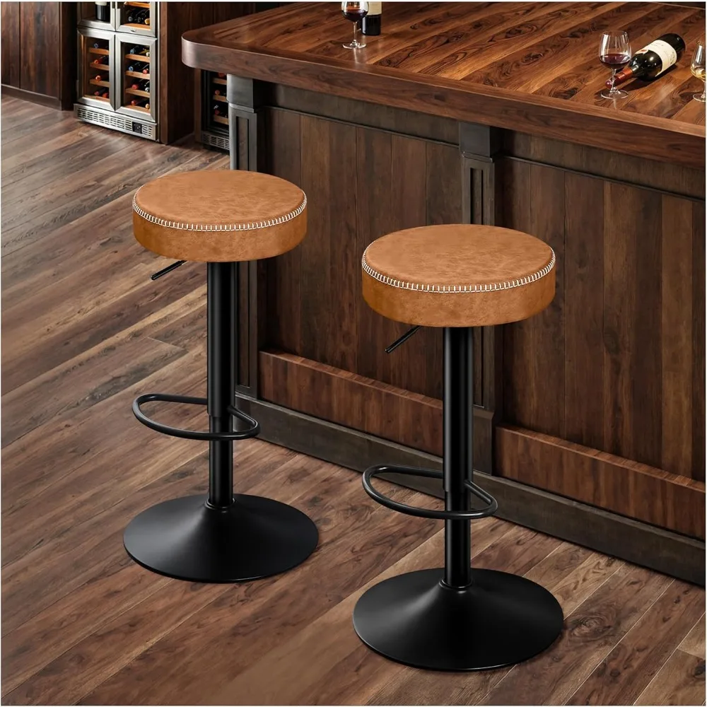 

Tall Bar Stools Set of 2 Modern Microfiber Leather Bar Height Stools with Round Seat 360° Swivel Backless Counter Stools Adjusta