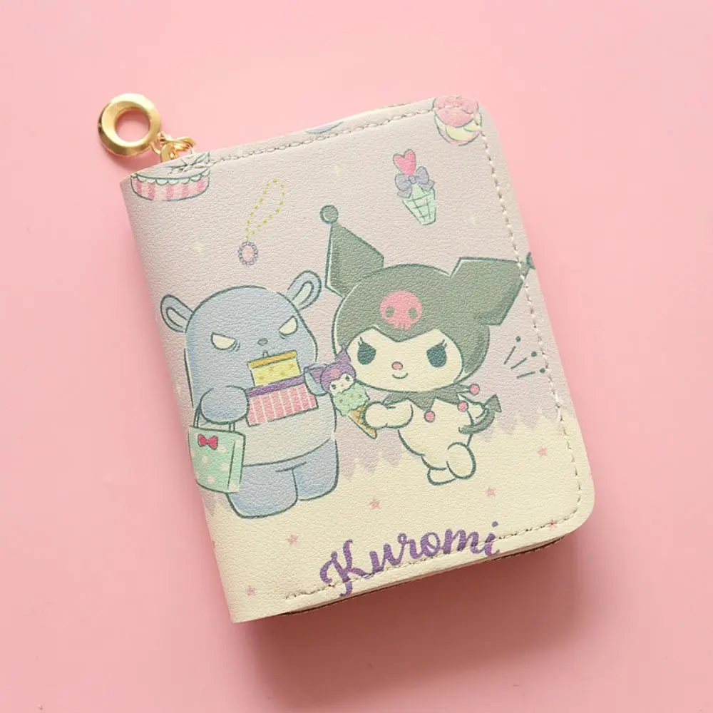 Sanrio dompet kulit PU Melody Kuromi Cinnamoroll tas kartu Pochacco casing kartu bisnis kartun tas ritsleting tempat kartu kredit