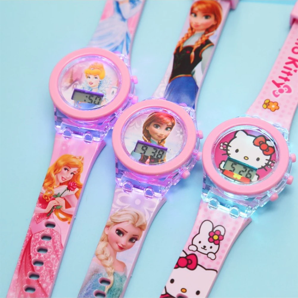 Disney-reloj Digital de dibujos animados para niños, pulsera electrónica brillante de Marvel, Spider-Man, unicornio, princesa Elsa, Flash, juguete para estudiantes