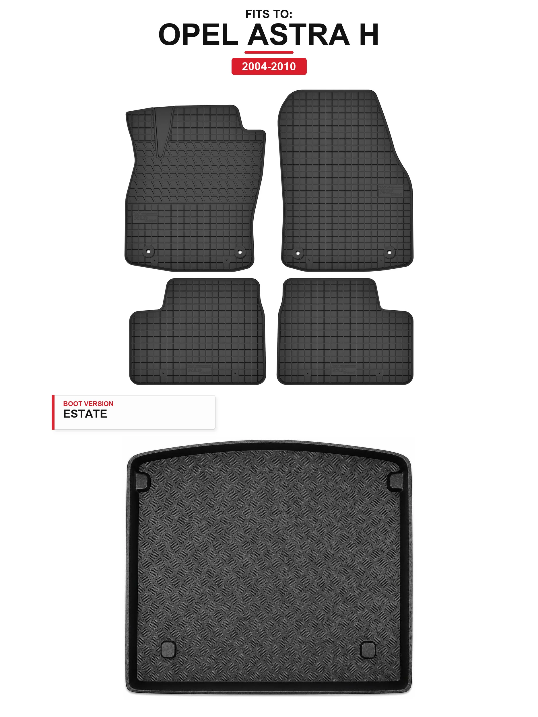 Solidtread rubberen vloermatten + bagagemat voor: Opel Astra H 2004-2010