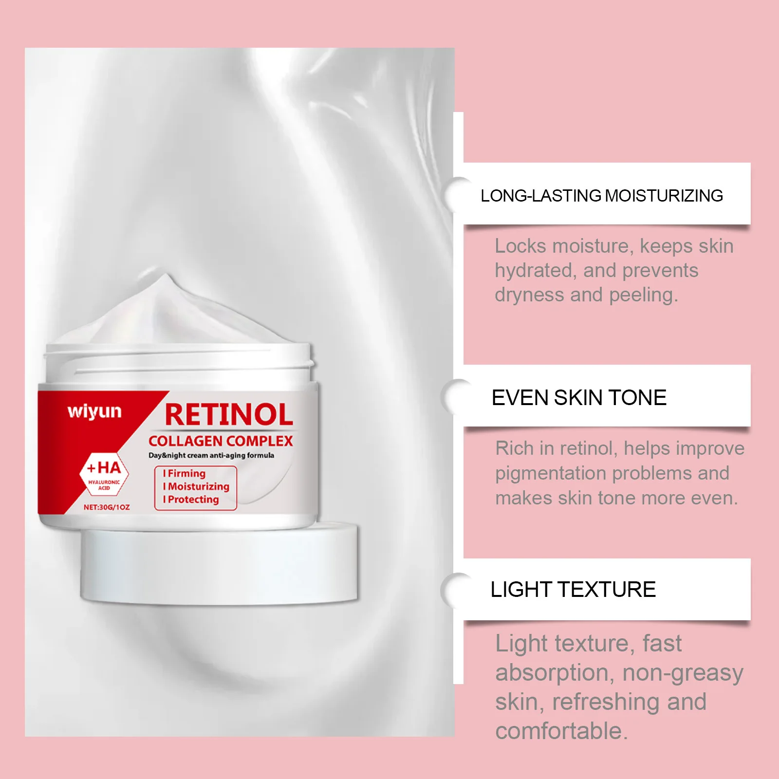 Wiyun Retinol Collagen Face Cream Lifting Firming Fade Fine Lines Anti Aging Moisturizing Brightening Facial Skin Care Product