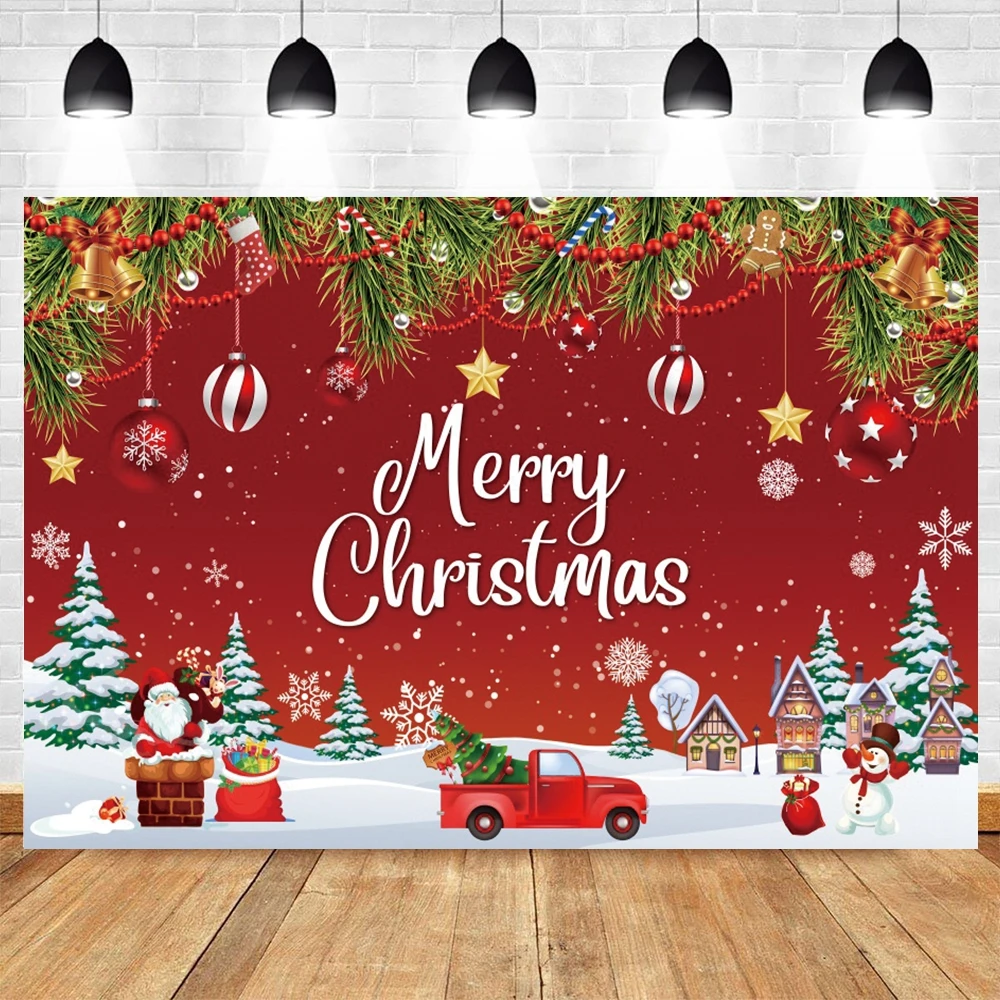 Red Merry Christmas Photography Backdrop Gold Glitter Cartoon Snowman Tree Gift Party Decor Baby Portrait Photo Background Props