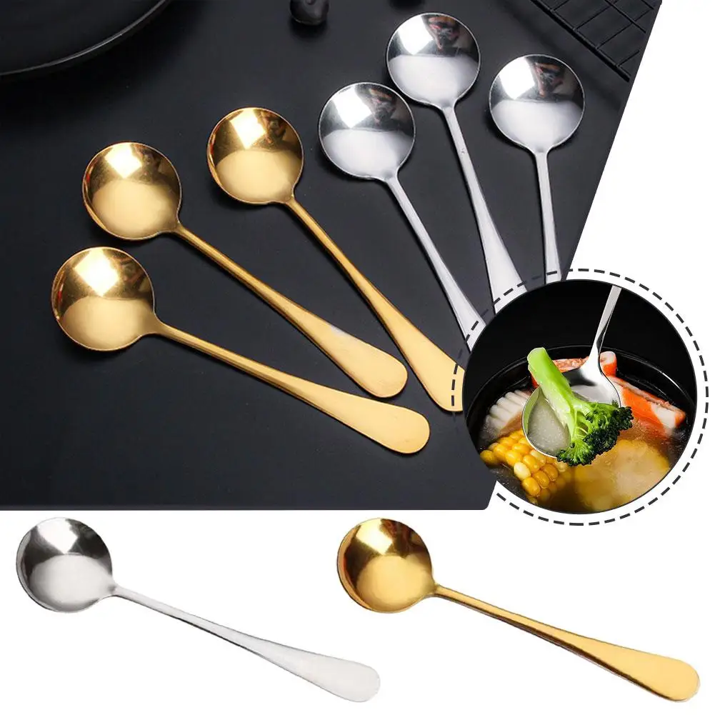 Stainless Steel Round Soup Spoons Practical Fine Workmanship Thicken Long Handle Smooth Finish Ideal For Cooking And Servin K1P0