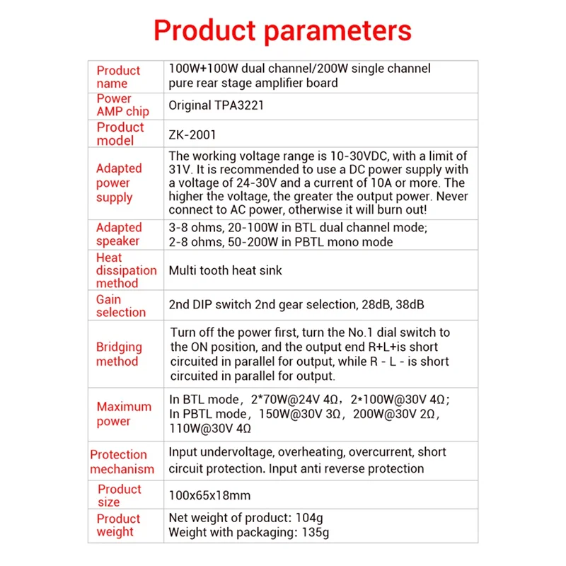

Плата цифрового усилителя ZK-2001, 2,1-канальный 2X100 Вт + 200 Вт, сабвуфер TPA3221, модуль усилителя Bluetooth с экранированным проводом