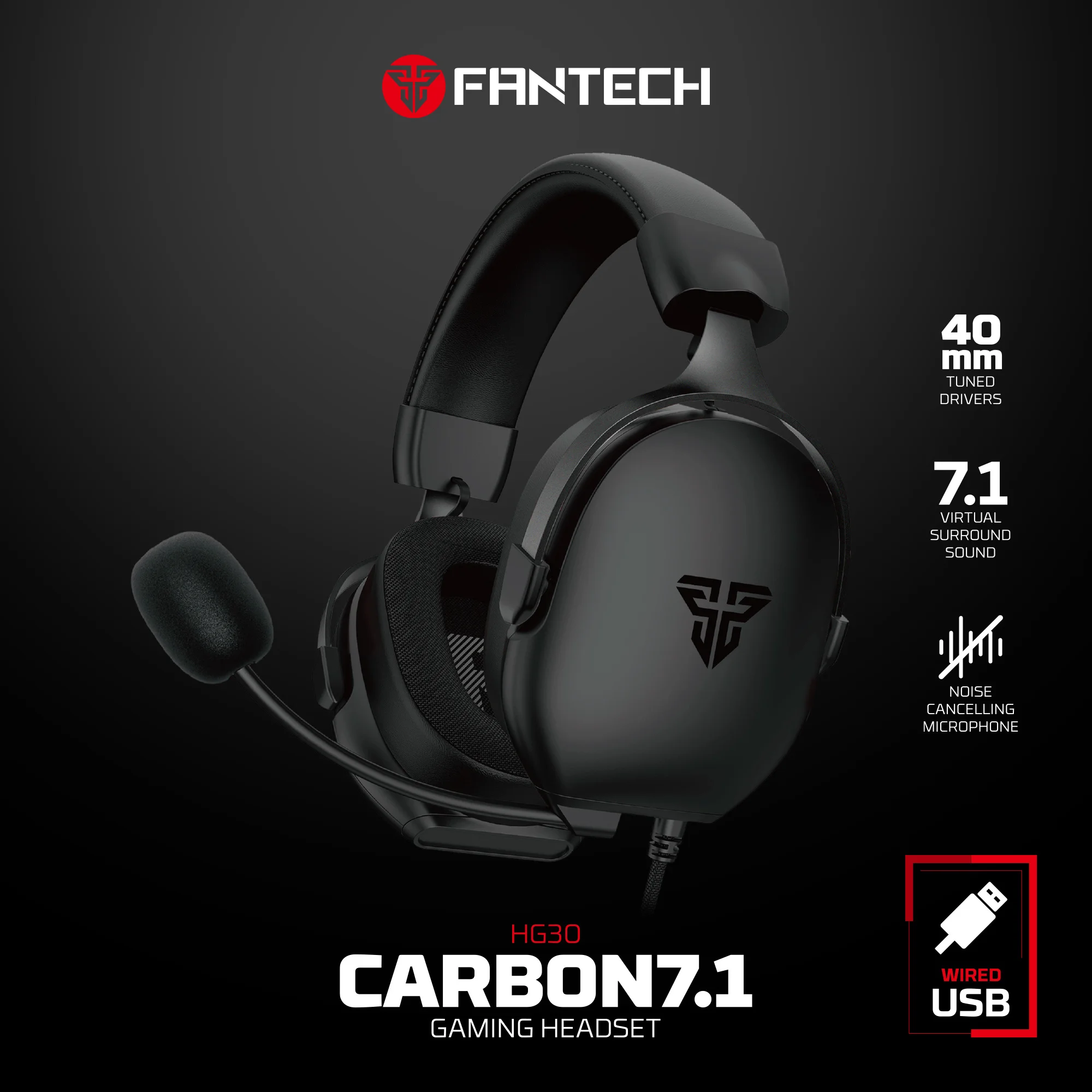 

Проводные игровые наушники FANTECH CARBON7.1 HG30, шумоподавление вызова и наушники большого водителя 40 мм с микрофоном, гарнитура