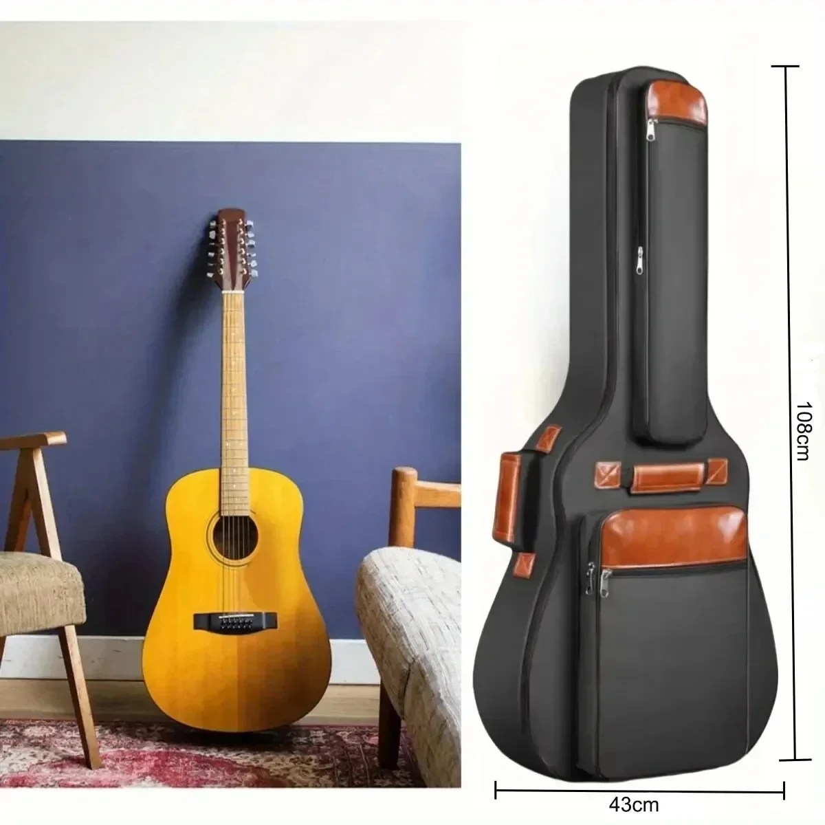 41" Inch 10mm Cotton Pad Thicken Pad Acoustic Guitar Bag Waterproof Oxford Nylon Double Straps Guitar Case Gig Backpack Cover view 5