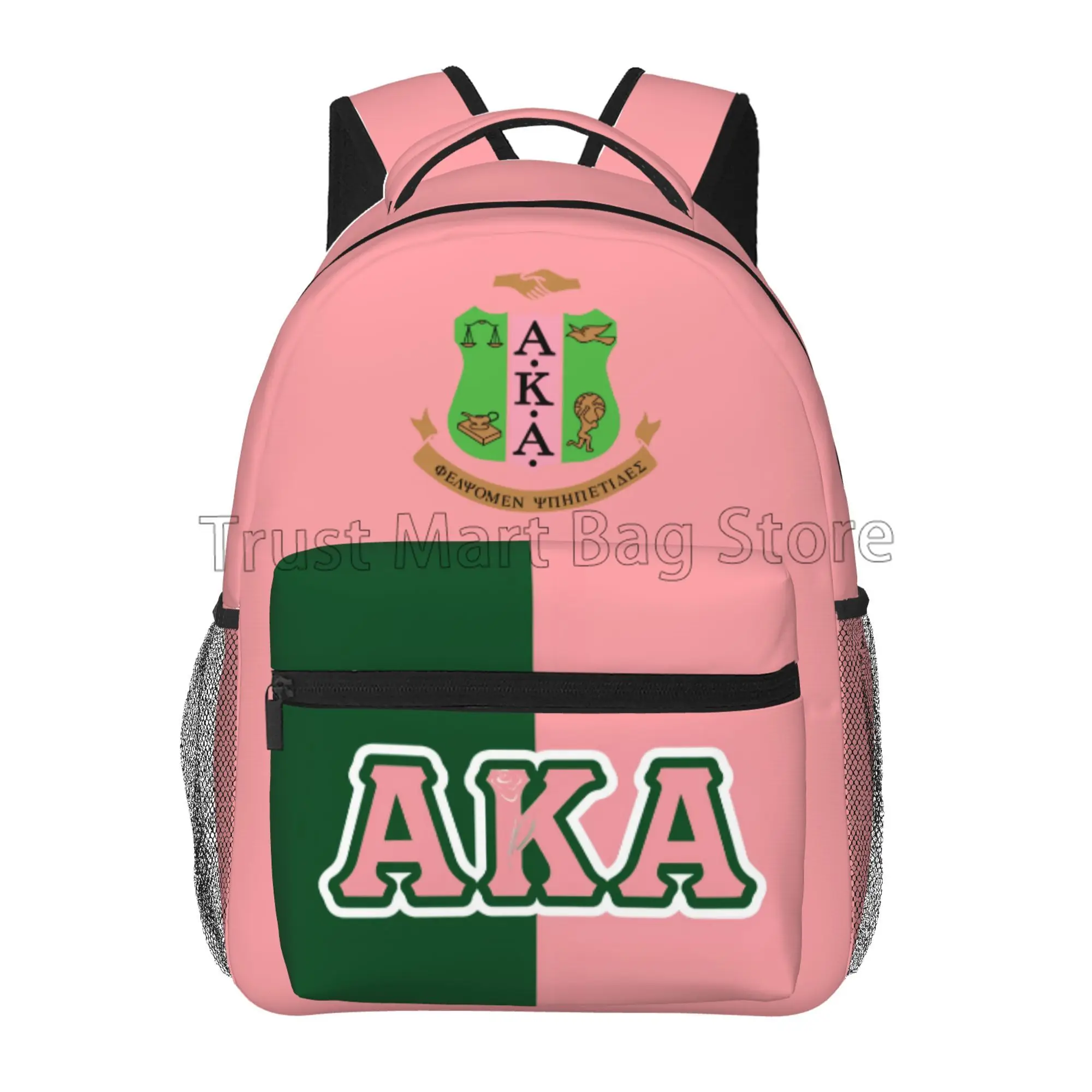 

AKA Sorority Inspired Pink & Green Shoulder Backpack for Women Girls Travel Bag Casual School Daypack 1908