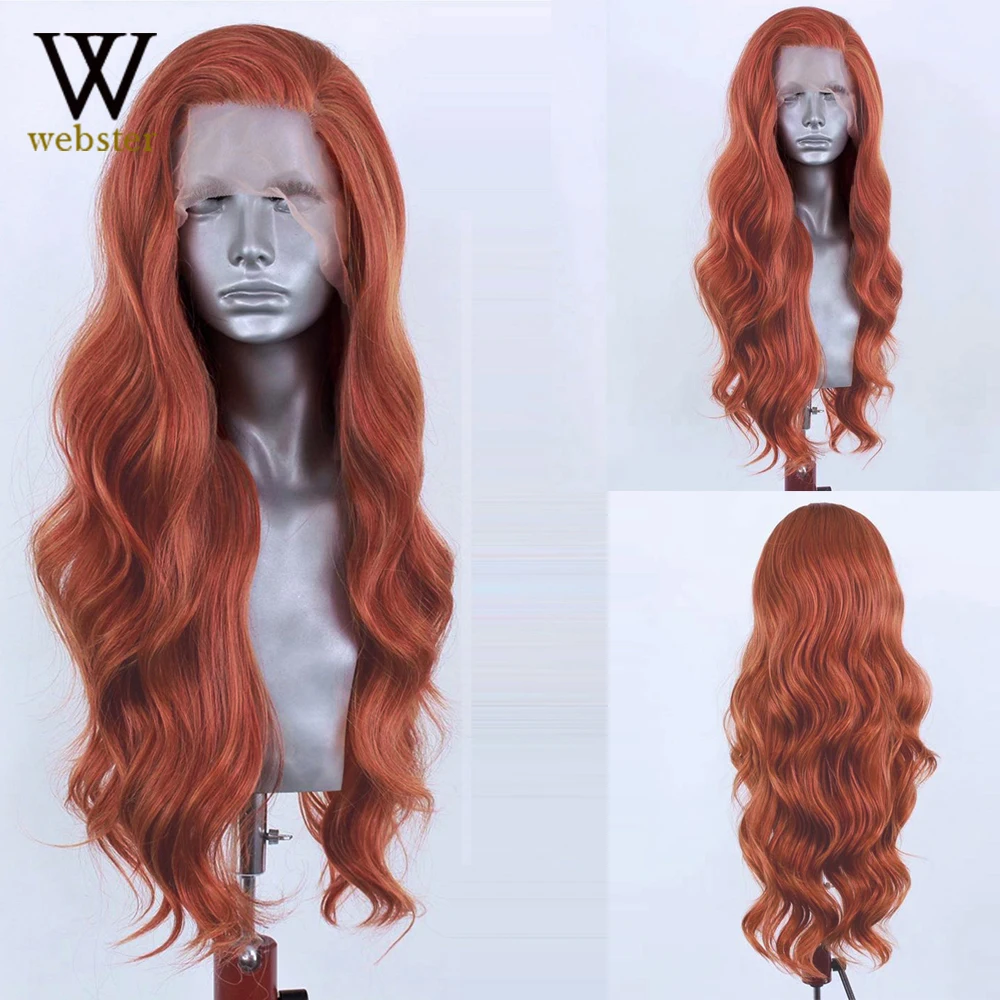 Websterwigs-Peluca de encaje frontal de Color naranja para mujer, pelucas de encaje sintético, parte lateral, resalte, peluca rubia, pelucas onduladas largas