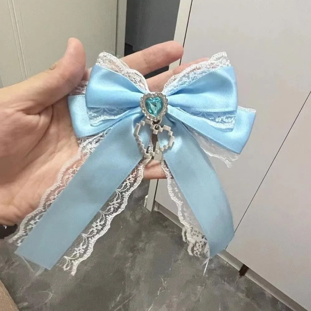 1/2PCS Ribbon Lace Bow DIY Ribbon Bowknot Kit Double Layer Bow Pendant Bling Heart Lolita Backpack Charm Heart Diamond Clip