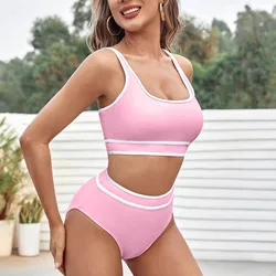 Bikini 2024 damskie zestawy Bikini z wysokim stanem sportowe dwuczęściowy strój kąpielowy Color Block wysokie cięcie kostiumy kąpielowe туника пляжная