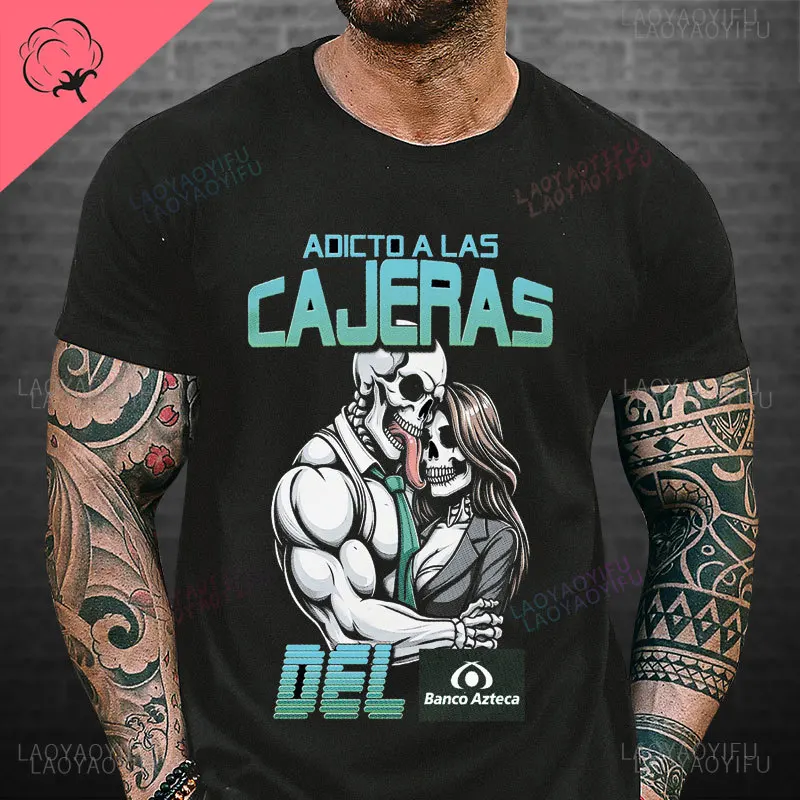 Playera Calacas Chidas OXXO تي شيرت Adictos A Las Cajeras Del Oxxo تيز مضحك الجمجمة OXXO شعار تي شيرت رجالي مطبوعة بلايز #2