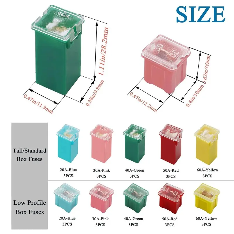 30pcs/1 box 20-60A car square long short foot fuse box car fuse plug