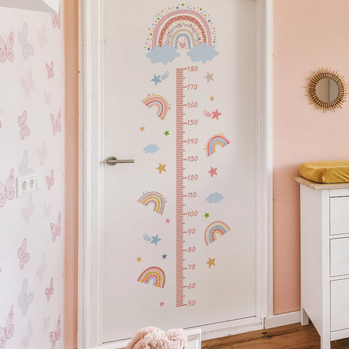 `Macaron Rainbow Star Height Chart Wall Sticker Kids Growth Measure Ruler Cloud Vinyl Decal For Nursery Door Bedroom Home Decor`