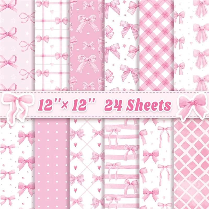 A13E-ตกแต่งกระดาษสมุดภาพสองด้าน 12 ''X 12'' 24 แผ่น Bows รูปแบบ Decoupage การ์ดโบว์