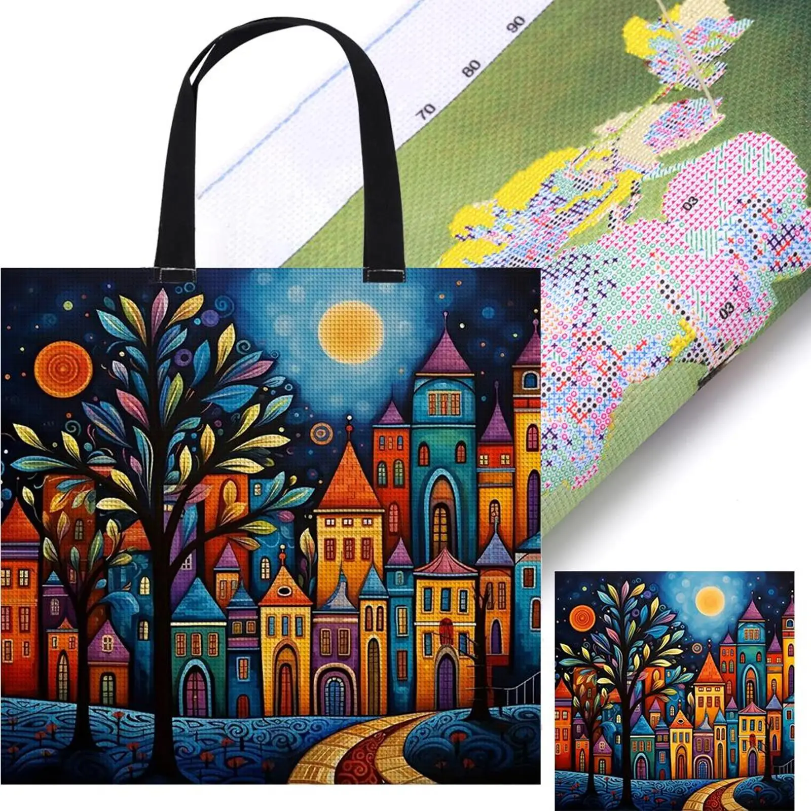 

11CT набор для вышивания красочных зданий, персонализированная сумка, набор для рукоделия, сумка, набор для вышивки крестом, холщовая сумка для начинающих