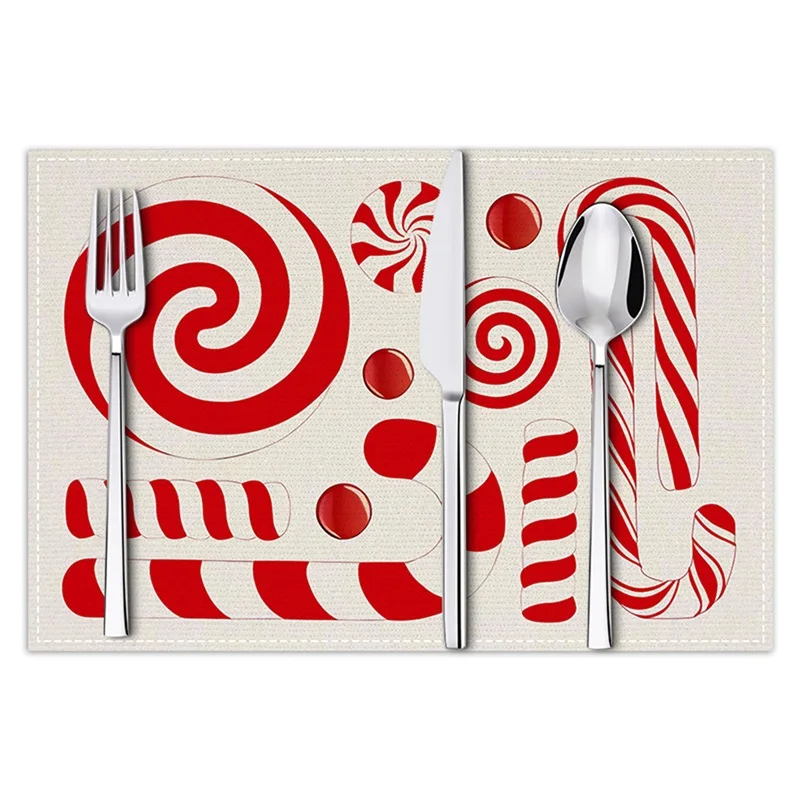 Christmas Placemats Candy Christmas Cane Pattern Table Mats for Home Holiday Decorations