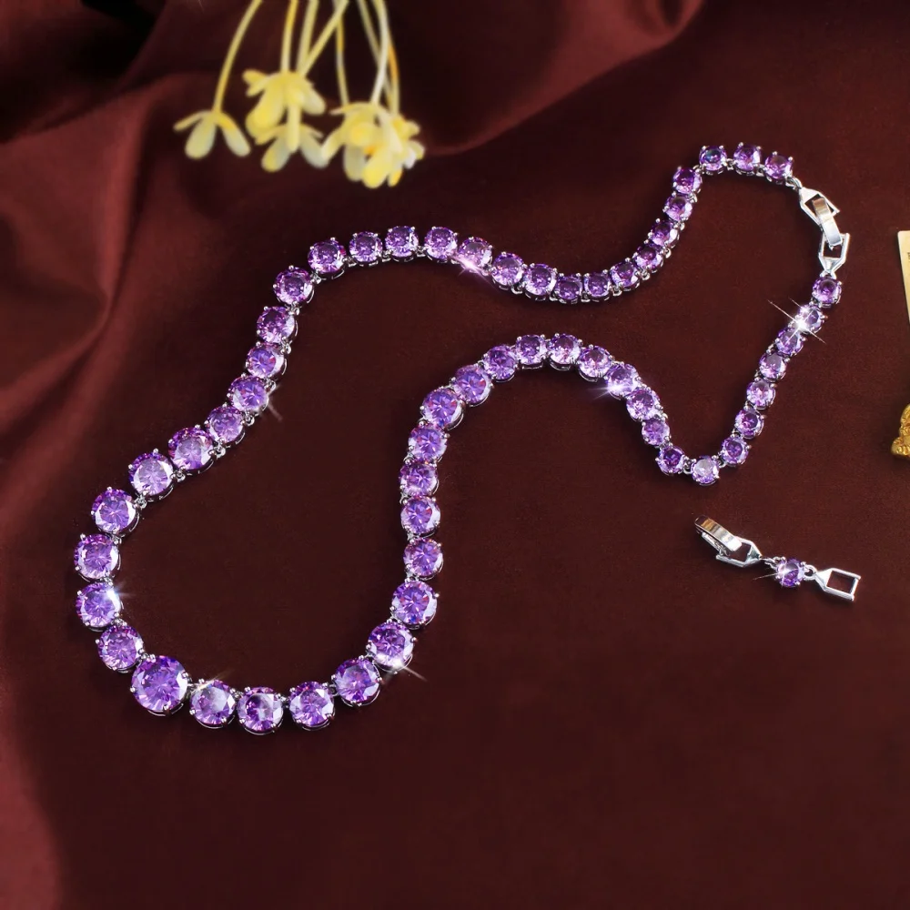 CWWZircons Rundschliff CZ Tennis-Halskette, Iced Out Einreihige Bunte Kettenhalskette für Männer und Frauen, HipHop-Schmuck Großhandel DZ0109 – Detail 8