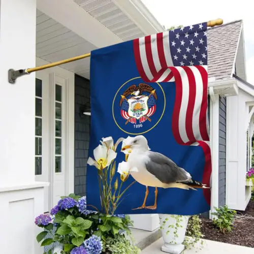 Utah State Seagull Bird and Sego Lily Flag Garden Flag - House Flag