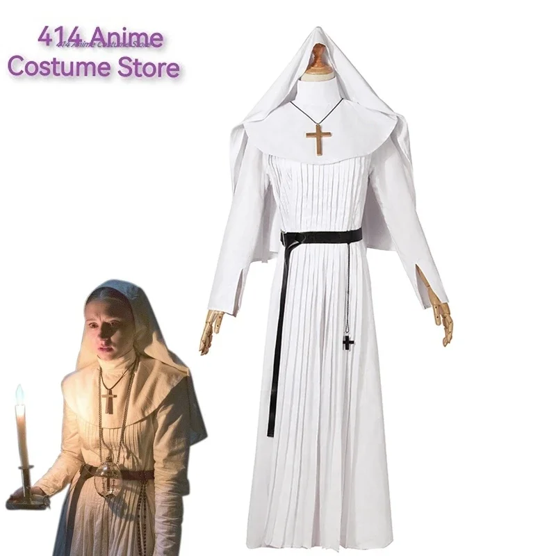 Nun Halloween Costume for Women The Nun Cosplay Costume Sister Irene White Cosplay 2023 Horror Films Party Dress