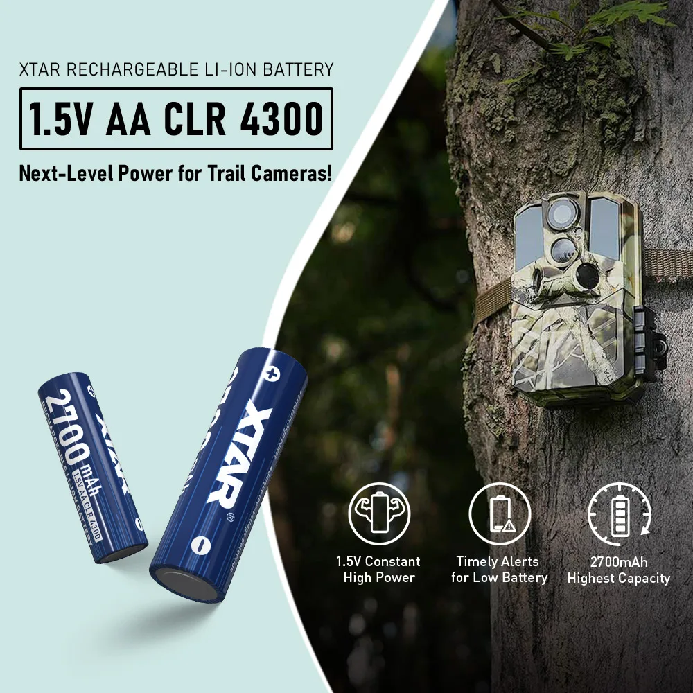 XTAR 1.5V AA 4300 CLR 2700mAh Bateria recarregável de íon-lítio Saída de tensão constante e descarga linear Desempenho suave