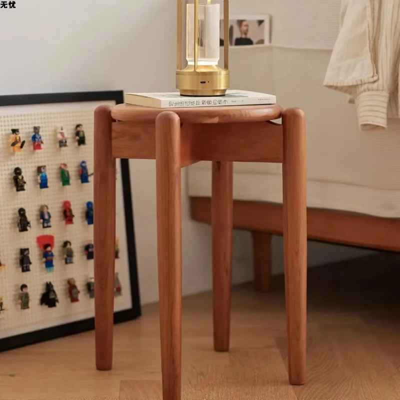 Modern Solid Wood Dining Stools Stacking Design Makeup Stools Reinforced Beam Desk and Chairs Versatile Scene Home Furniture