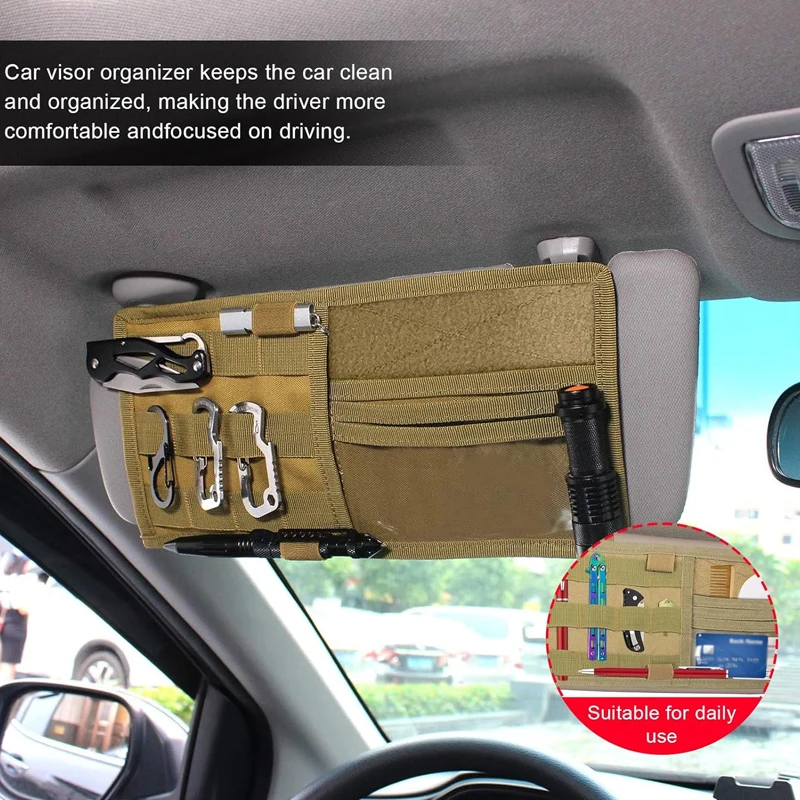 Car Organizer Pouch Nylon Multi-pocket Car Sun Visor Organizer Tactical for Pickup Trucks SUV Tool Holder Travel & Outdoor Use