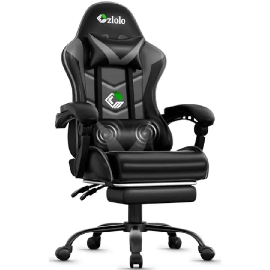 Gaming Chair with Footrest Racing Style Lumbar Support Massager Video Game Chair with Metal Legs High Back Reclining Gamer Chai