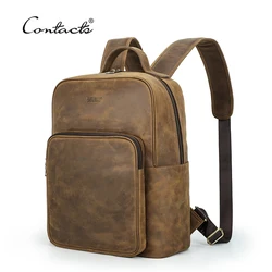 CONTACT'S Vintage Men Backpack Designer Genuine Leather Laptop Backpacks Travel Shoulder School Bag Luxury Aesthetic Backpacks