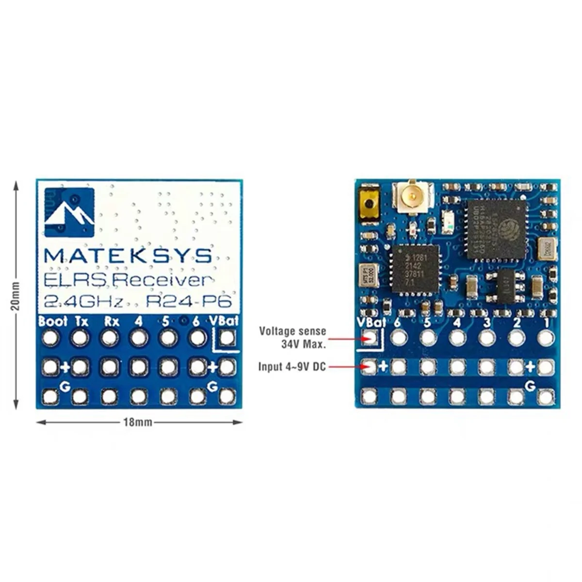 AD41-Для MATEK ELRS-R24-P6 ELRS 2,4 ГГц приемник с поддержкой антенного разъема 2-8S VBat Датчик напряжения для RC FPV