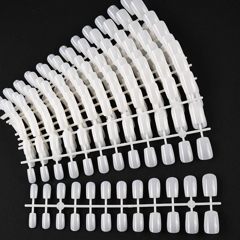 120/240/600Pcs Solid White Press on Nails Medium Long Square Fake Nails 1.5-2.3cm Full Cover Artificial Fingernails 12sizes ABS#
