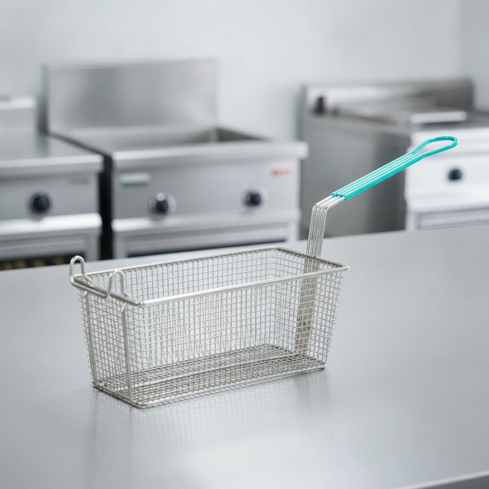 Fry Basket with Handle Rectangular Mesh Fry Basket Wire Mesh Strainer Long-Lasting Corrosion-Resistant for Chefs, Restaurants