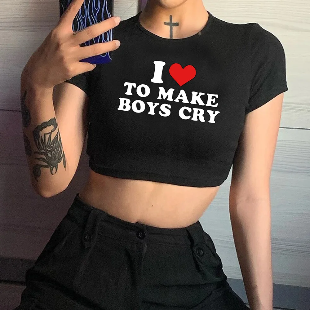 

i love to make boys cry t shirt fairy grunge goth trashy crop top Female graphic hippie Harajuku crop top