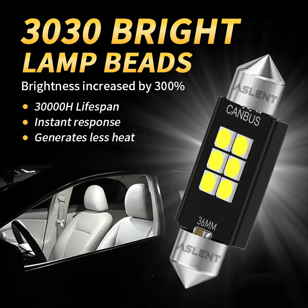 Bombilla LED Canbus para Interior de coche, luz de lectura, lámpara de matrícula, 6000K, blanco, 10 piezas, C5W, C10W, 31MM, 36MM, 39MM, 41MM