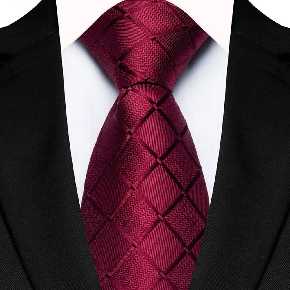 New 8CM Mens Necktie Satin Single Color Plaid & Checks Ties Woven Pattern Groom Jacquard Party Accessories