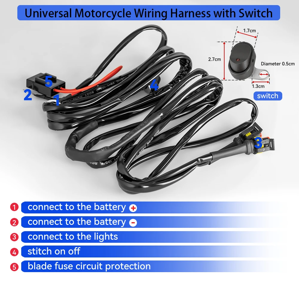 Kit de Cableado para Barra de Luces LED para Motocicleta, Arnés de Cableado con Relé de Encendido/Apagado para Camioneta Todoterreno, SUV, ATV