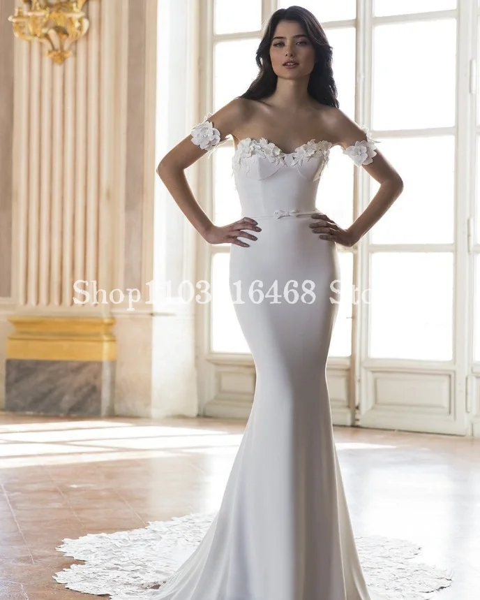 One Shoulder Mermaid Wedding Dress 2024 White Luxury Floral Applique Satin Bridal Gown Vestidos De Fiesta Elegantes 2024