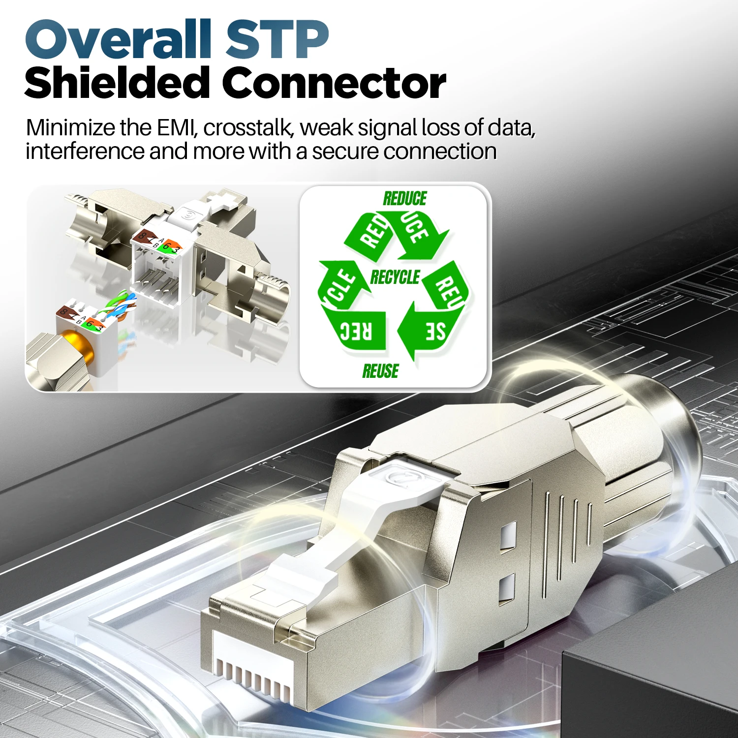 AMPCOM RJ45 커넥터 모듈러 플러그, Cat6 Cat6A CAT7 CAT8 STP 네트워크 툴리스 커넥터, 이더넷 플러그 케이블 인터넷 도구 무료