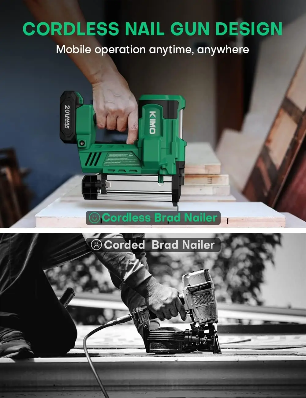 18 Gauge Nail Gun Battery Powered w/ 2 X 2000mAh Battery, 1000pcs Nails and Staples, 2 in 1 Cordless Brad Nailer/Electric Staple