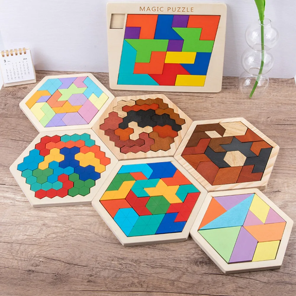 

Jigsaw Montessori Puzzles Pattern Cognitive Interactive Wooden Geometry Puzzle Challenges Logical Thinking Jigsaw Puzzle Board