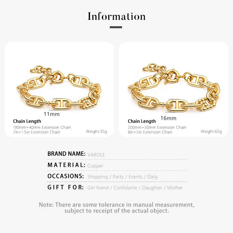 Varole Gold Color Punk Bangles For Women Copper Jewelry Lock Chain Bracelet Fashion Gifts Wholesale Store