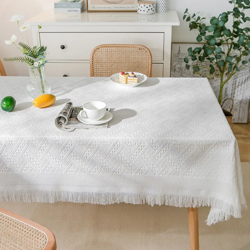 

Advanced Tassel Edge Interweaving Grid Tablecloth Rectangular French Rustic Table Cover Washable Coffee Table Mat Picnic