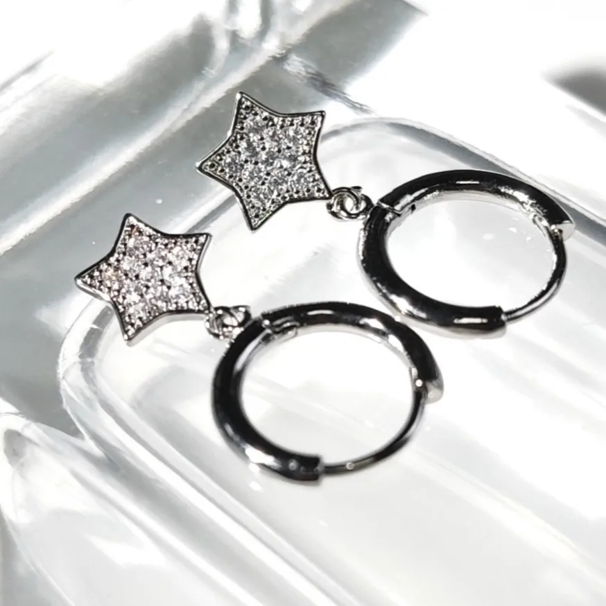 لامعة الأذن مشبك مايكرو مطعمة الزركون الخماسية نجمة أقراط رائعة الحلو دائرة أقراط ضوء الأقراط الصغيرة الفاخرة