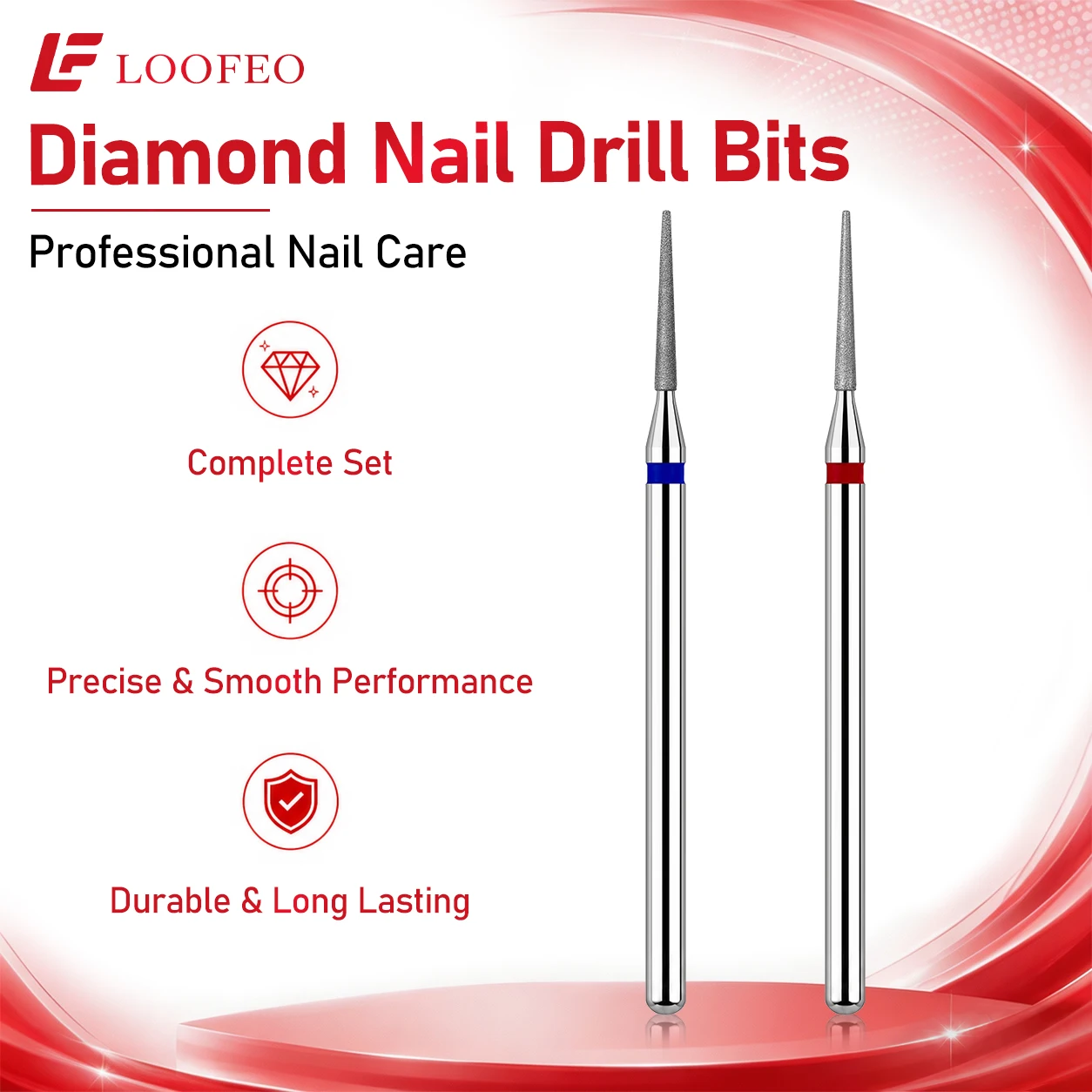 Pin Shaped Diamond Nail Drill Bit Set 2pcs E-File Bits Nail File for Cuticle Burrs Remove Medium Fine Grit Milling Cutter Home