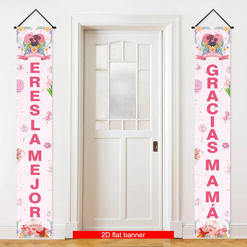 2 Pancartas Decorativas Planas 2D para el Día de la Madre, Pancartas Florales de Poliéster para Madre e Hija, Decoración para Interiores y Exteriores del Día de la Madre