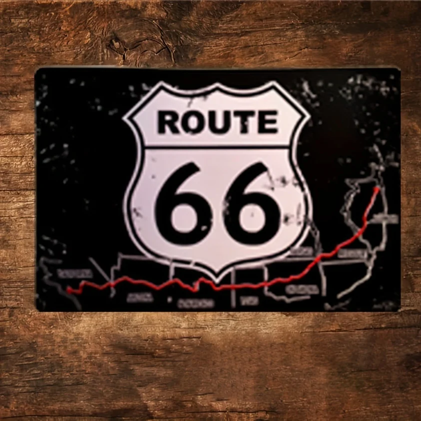 Vintage Route 66 Road Trip Metal Wall Sign Plaque, Multipurpose Wall Hanging Decor, 12x8 inch Tin Sign for Lounge