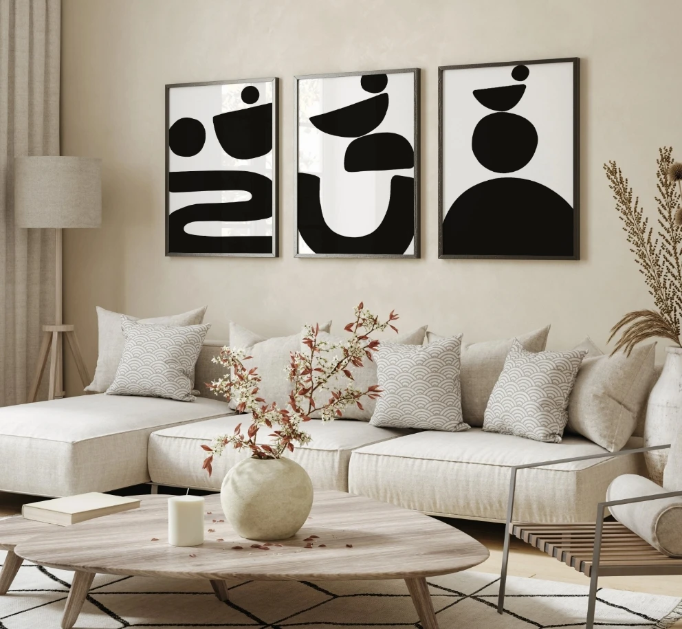 1PCS,Abstrakte Kunst 3er Poster Set | Abstract Art Poster Set of 3 | Bilder für Wohnzimmer im 3er Poster Set in Schwarz Weiß